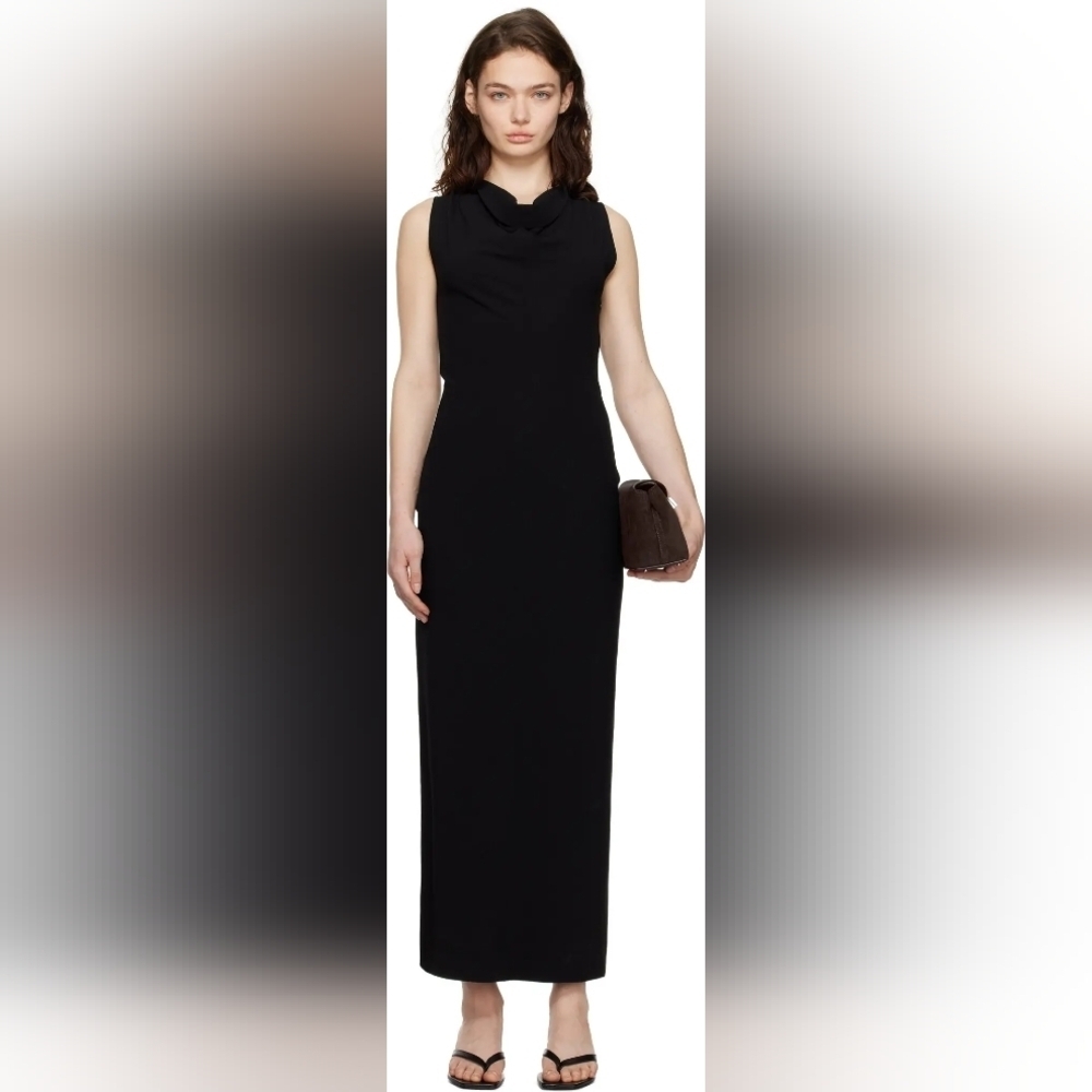Toteme Elegant Black Sleeveless Dress Fold Over Neck